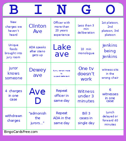 Grand Jury Bingo Card