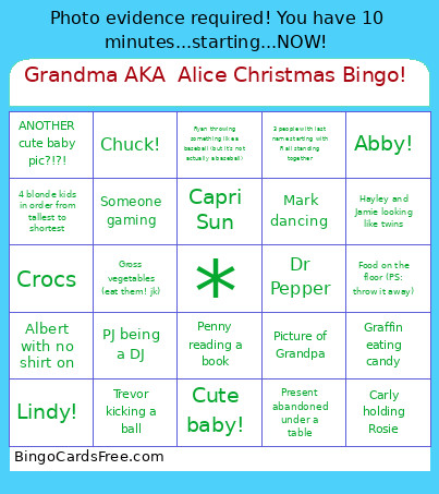 Grandma AKA Alice Christmas ! Bingo Card