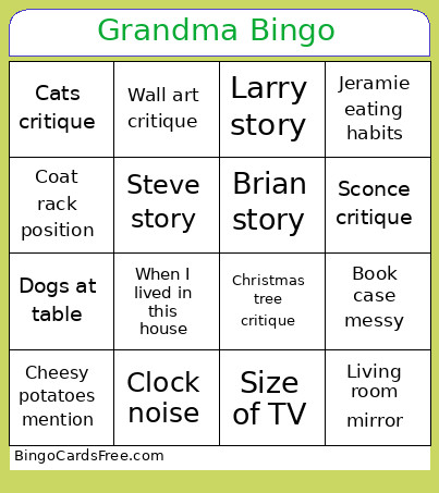 Grandma Bingo Card