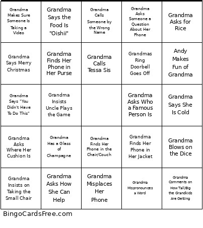 Grandma Bingo Card