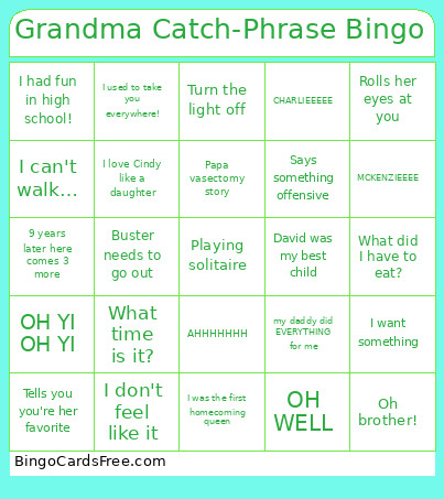 Grandma Catch-Phrase Bingo Card