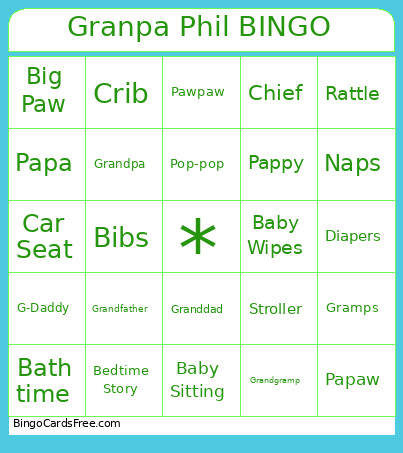 Grandpa Phil Bingo Card