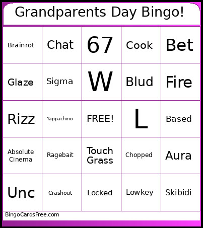 Grandparents Day ! Bingo Card