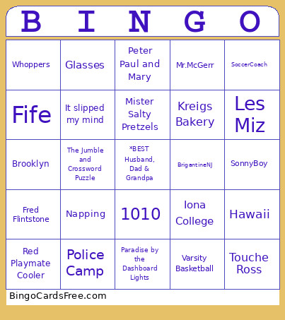 Grandpa's Birthday Bingo Card
