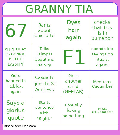 GRANNY TIA Bingo Card