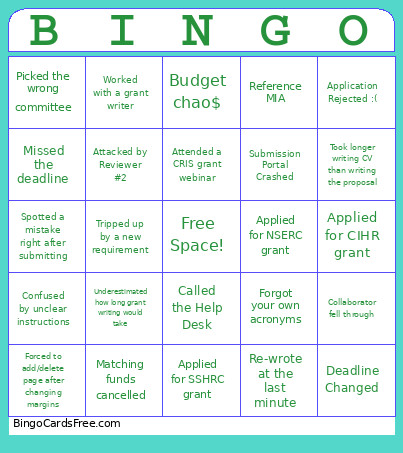 Grant Writing Bingo Card