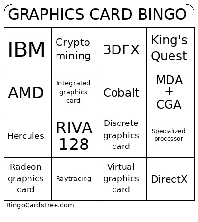 GRAPHICS Bingo Card