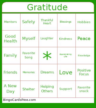 Gratitude Bingo Card
