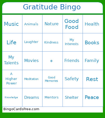 Gratitude Bingo Card