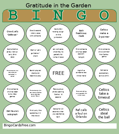 Gratitude In The Garden Bingo Card