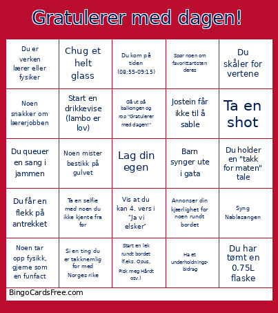 Gratulerer Med Dagen! Bingo Card