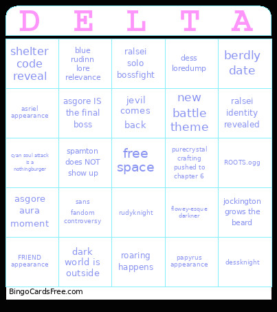 Gray's Deltarune Predictions Bingo Card