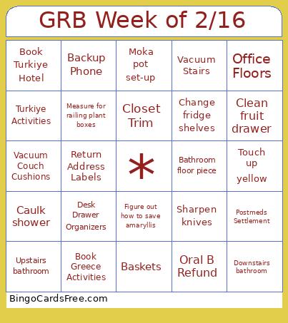 GRB Week Of 2/16 Bingo Card