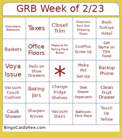 GRB Week Of 2/23 Bingo Card