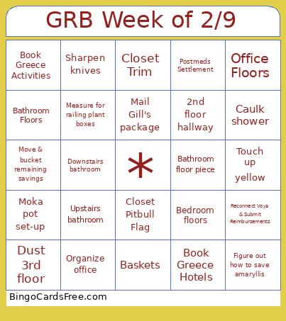 GRB Week Of 2/9 Bingo Card