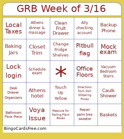 GRB Week Of 3/16 Bingo Card