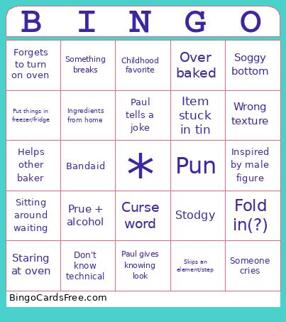 Great British Bake Off 3 Bingo Card
