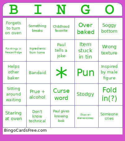 Great British Bake Off Bingo Card