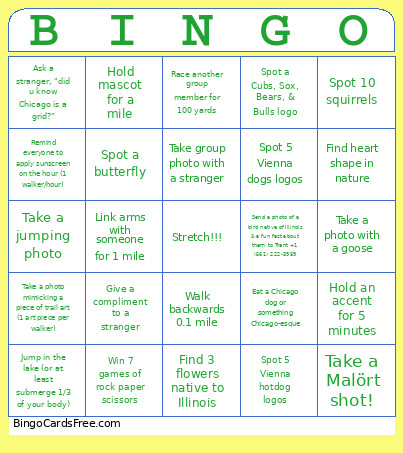 Great Chicago Lakefront Trail 2026 Bingo Card