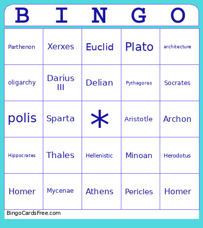 Greek Civilization Bingo Card
