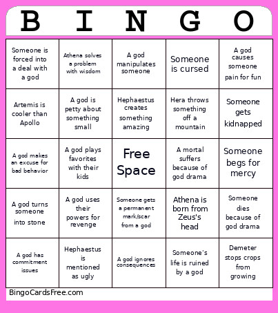 Greek Gods Bingo Card