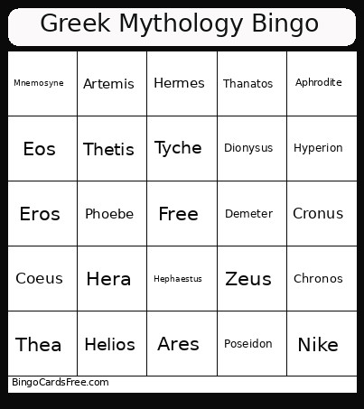 Greek Mythology Bingo Card