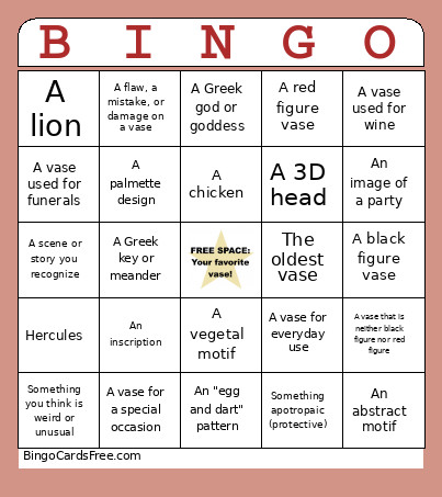 Greek Vase Lesson Bingo Card