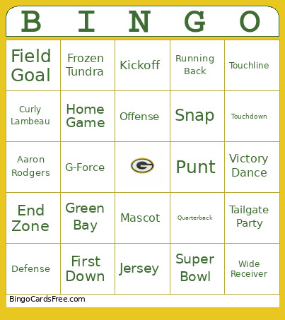 Green Bay Packers Bingo Card