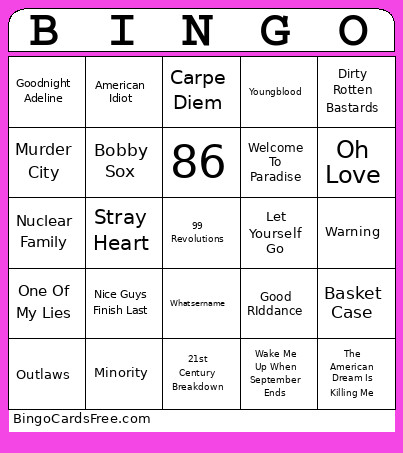 Green Day Bingo Card