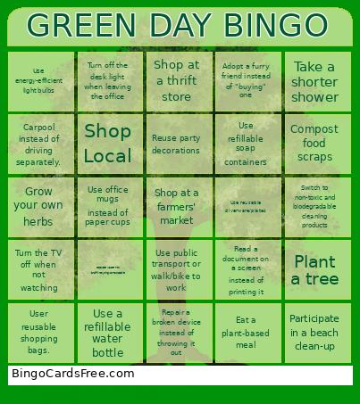 Green Day Bingo Card