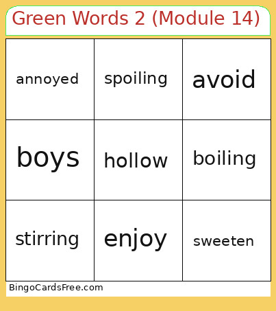 Green Words 2 (Module 14) Bingo Card