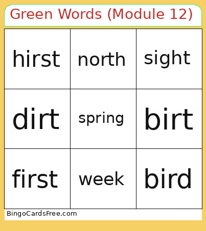 Green Words (Module 12) Bingo Card