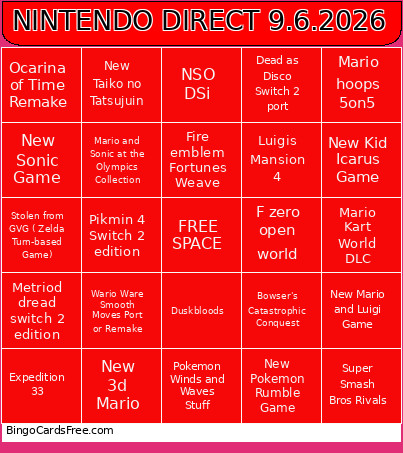 Greeninja7457s Direct Predictions 9.6.2026 Bingo Card