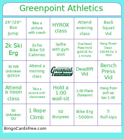 Greenpoint Athletics Bingo