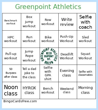 Greenpoint Athletics Bingo Card