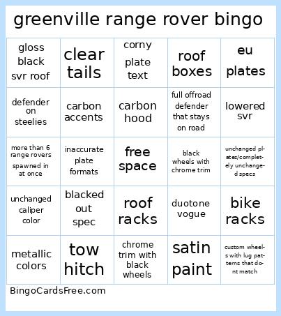 greenville range rover bingo