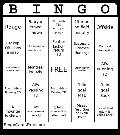Grey Cup 2025 Bingo Card 3