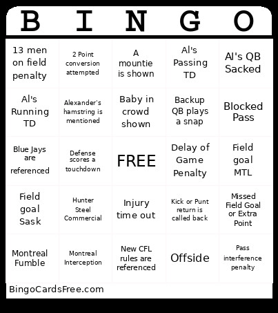 Grey Cup 2025 Bingo Card 2