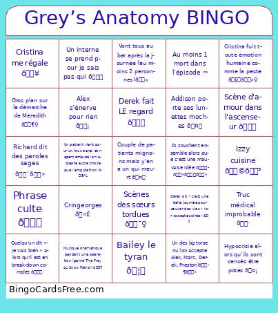 Grey’s Anatomy BINGO
