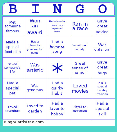 GriefShare Bingo Card