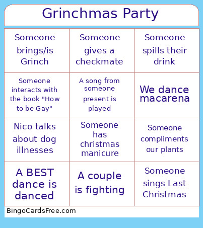 Grinchmas Party Bingo Card