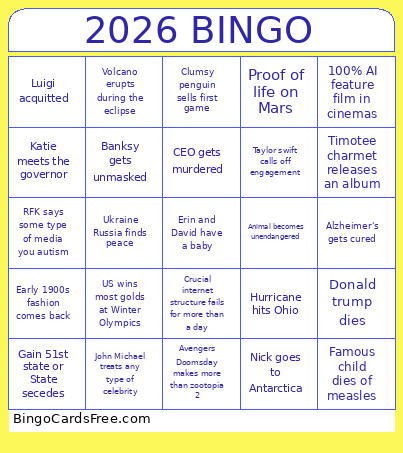 Grisso/Wright 2026 Bingo Card
