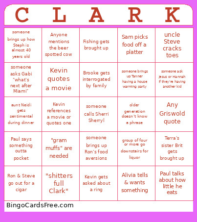 Griswold Christmas Bingo Card