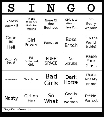 GRL PWR SINGO Bingo Card