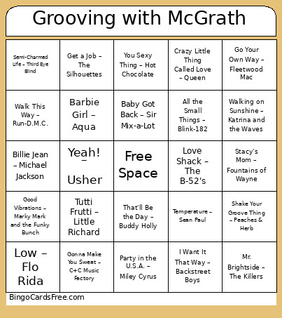 Grooving With McGrath Bingo Card