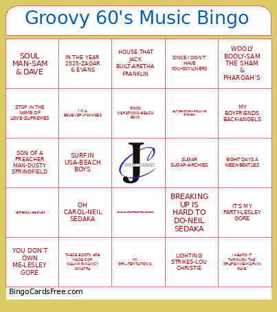 Groovy 60's Music Bingo Card