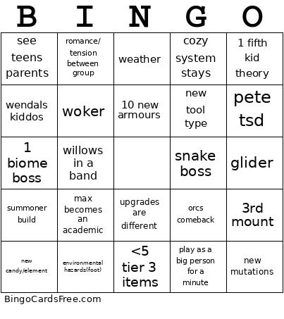 Grounded Bingo Card