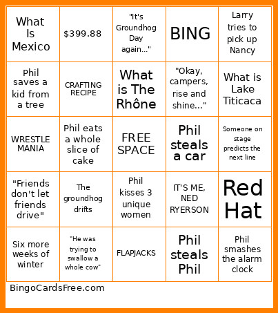 Groundhog Day Bingo Card