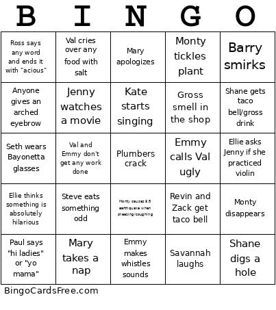 Grounds Bingo Card