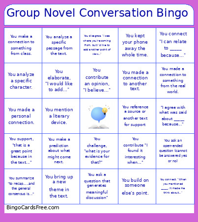 Group Novel Conversation Bingo Card